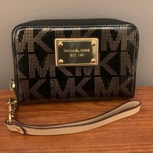 Michael Kors Wristlet in Black with Gold Metallic Accents